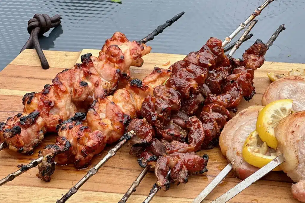 Chicken thigh and gizzard skewers