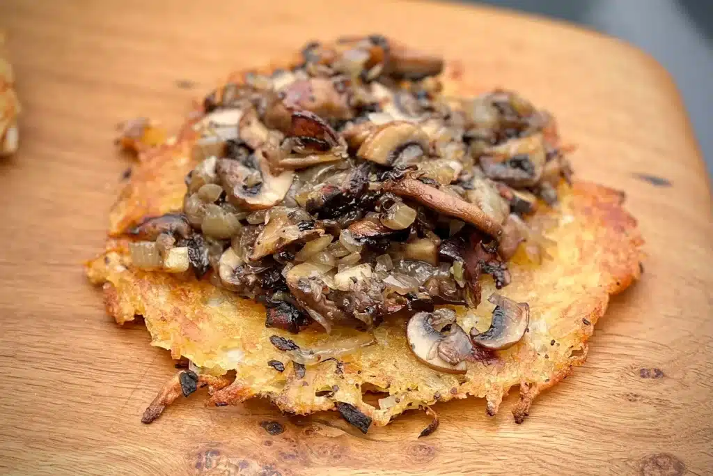 Potato rosti with mushroom and onion